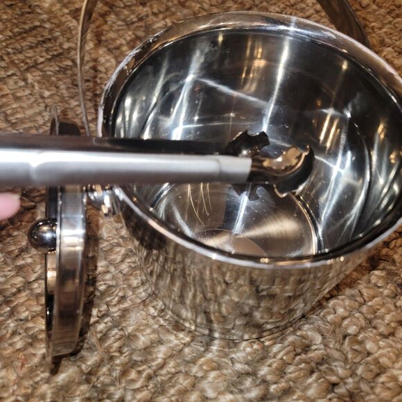 Insulated stainless steel Ice bucket w Tongs 7 .25"H Wine Chill Cooler w/ handle - Picture 6 of 16